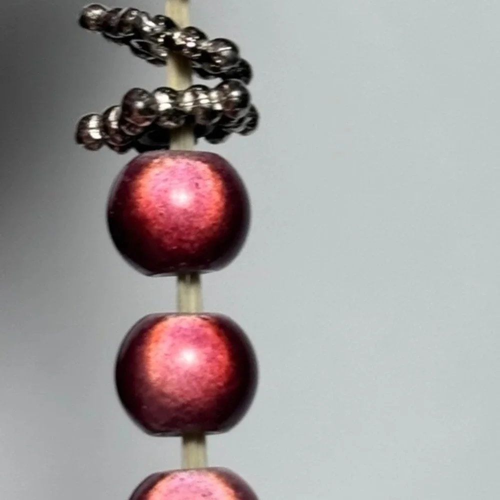 Vintage Burgundy Metallic Beaded Stretch Bracelet Silver Tone Spacer Accents